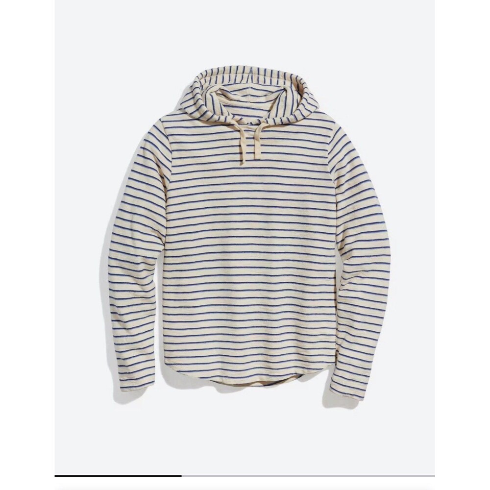 Marine Layer Hoodie Mens XL White Blue Striped Cotton Slub Pullover Sweatshirt